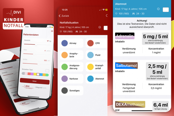 Screenshots der DIVI-Kindernotfall-App